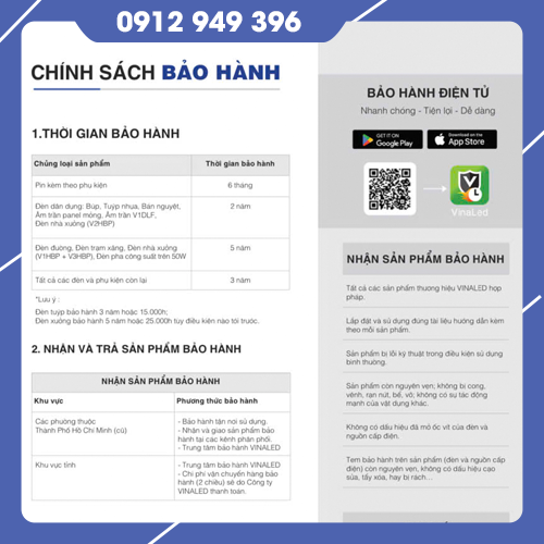 Chính Sách Bảo Hành Đèn VinaLED